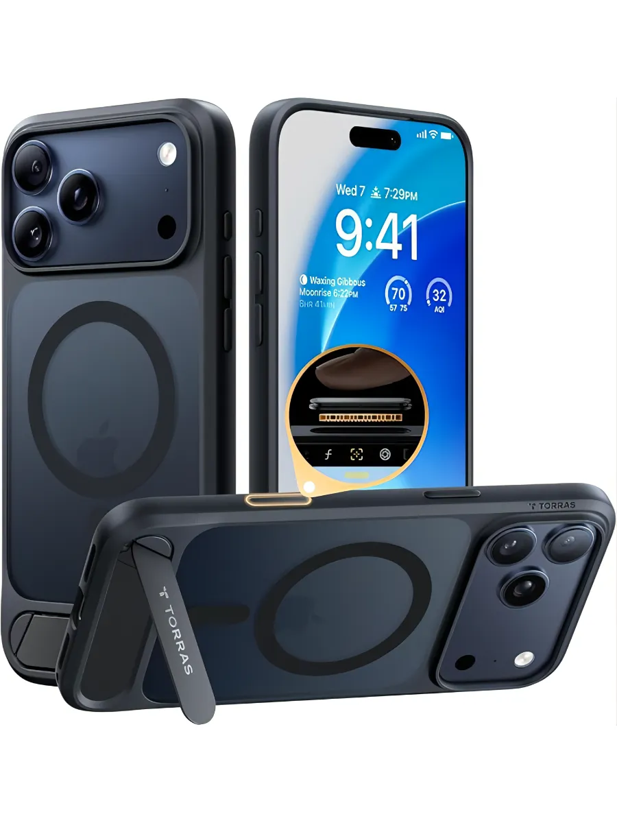 TORRAS TORRAS case for iPhone 18 Pro Max, matte, MagSafe, with built-in stand, black — iPhone 18 Pro Max