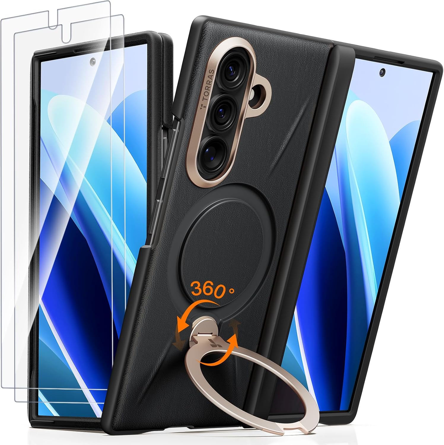 TORRAS TORRAS Ostand Q3 VegSkin Case for Samsung Galaxy Z Fold8 Ultra, silicone eco-leather, 360° stand, MagSafe, camera protection, black — Samsung Galaxy Z Fold8 Ultra